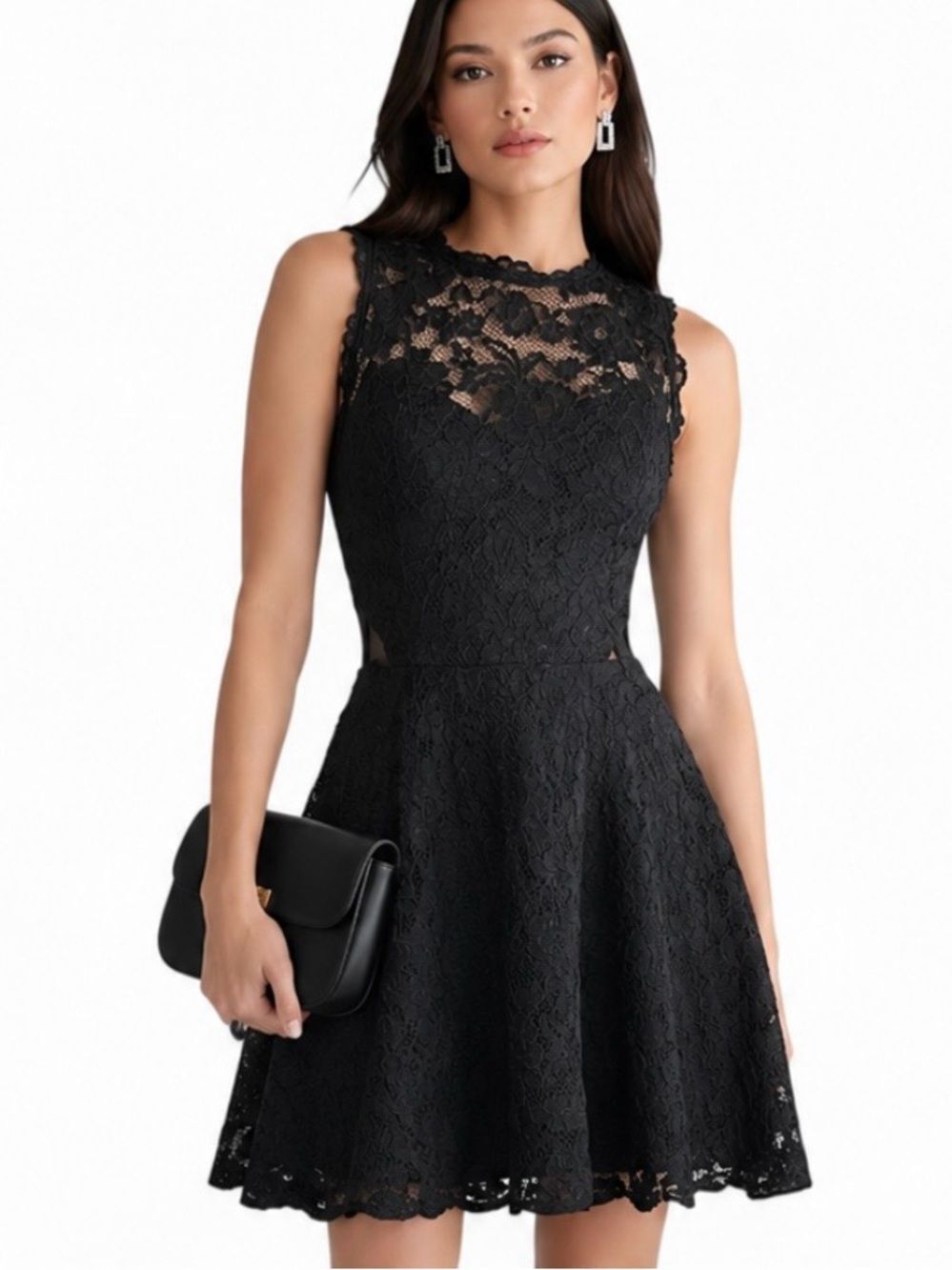 XSCAPE Sleeveless Black Lace Fit & Flare Dress Size 12
